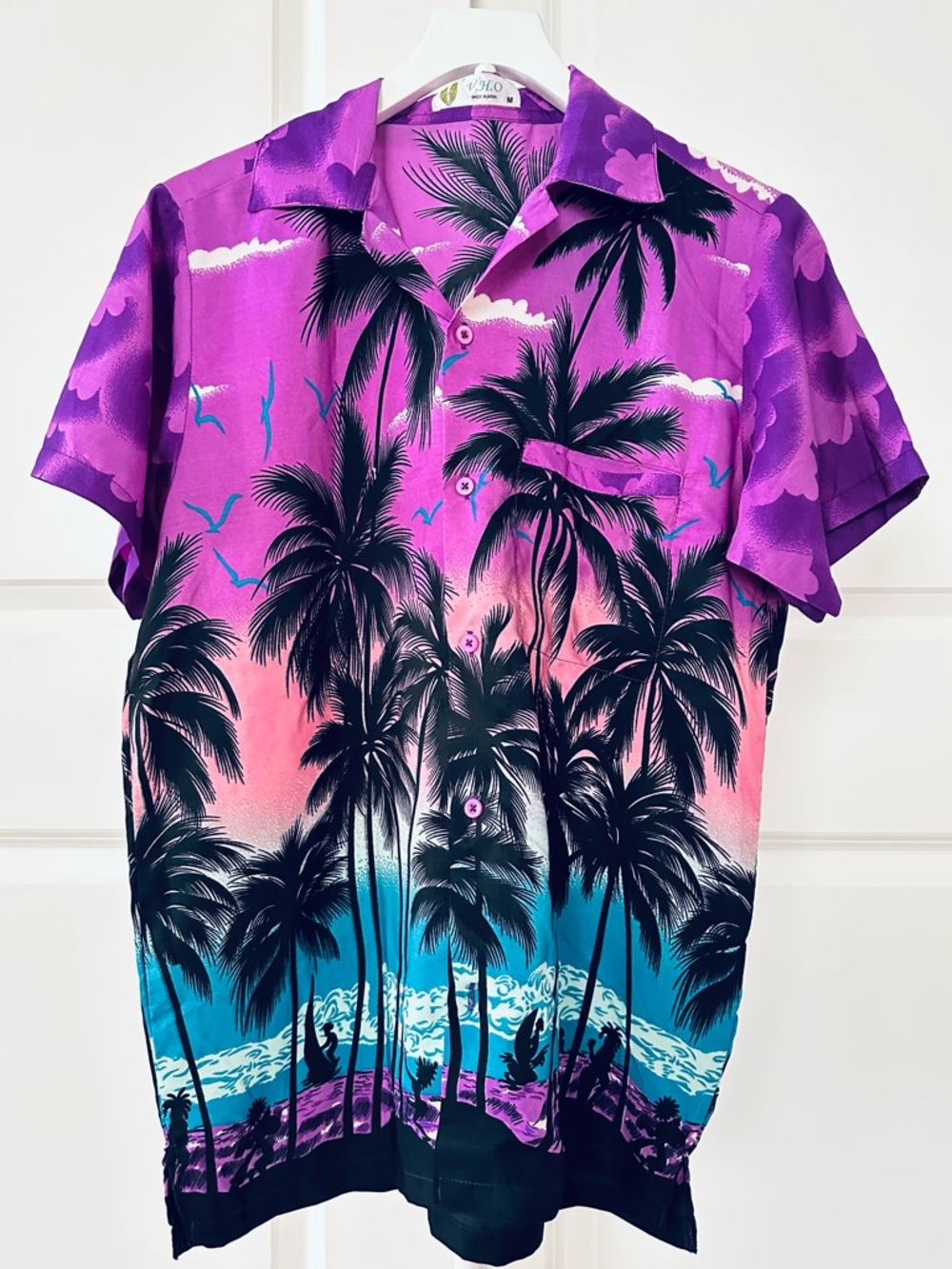 Men’s V.H.O Vibrant Multicolored Tropical Palm  Trees Hawaiian Shirt Size M